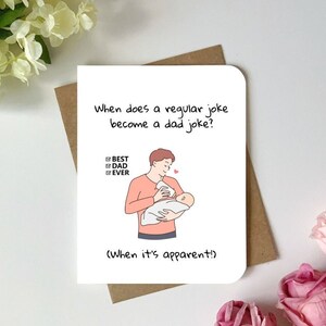 Tarjeta del Día del Padre, tarjeta de felicitación punny para papá, ¿cuándo un chiste normal se convierte en una tarjeta de chiste de papá para papá, para el marido, para él?