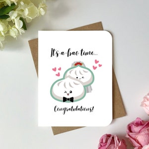 Hochzeitskarte für ein frisch vermähltes Paar, süß und lustig, „It’s a-bao time“-Glückwunschkarte, gedruckt auf hochwertigem, schwerem Karton