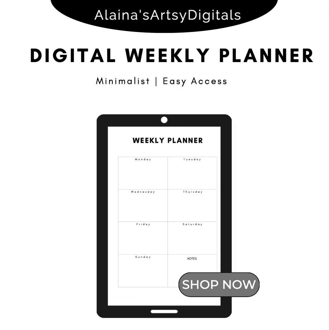 Digital Planner Black and White Digital Weekly Planner Ipad Etsy