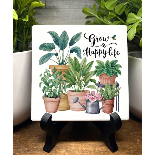 Mini Sign with Display Stand Gifts for Plant Lovers Bookshelf Decor Houseplant Decor Garden Sign Ceramic Tile Funny Sign Shelf Sitter