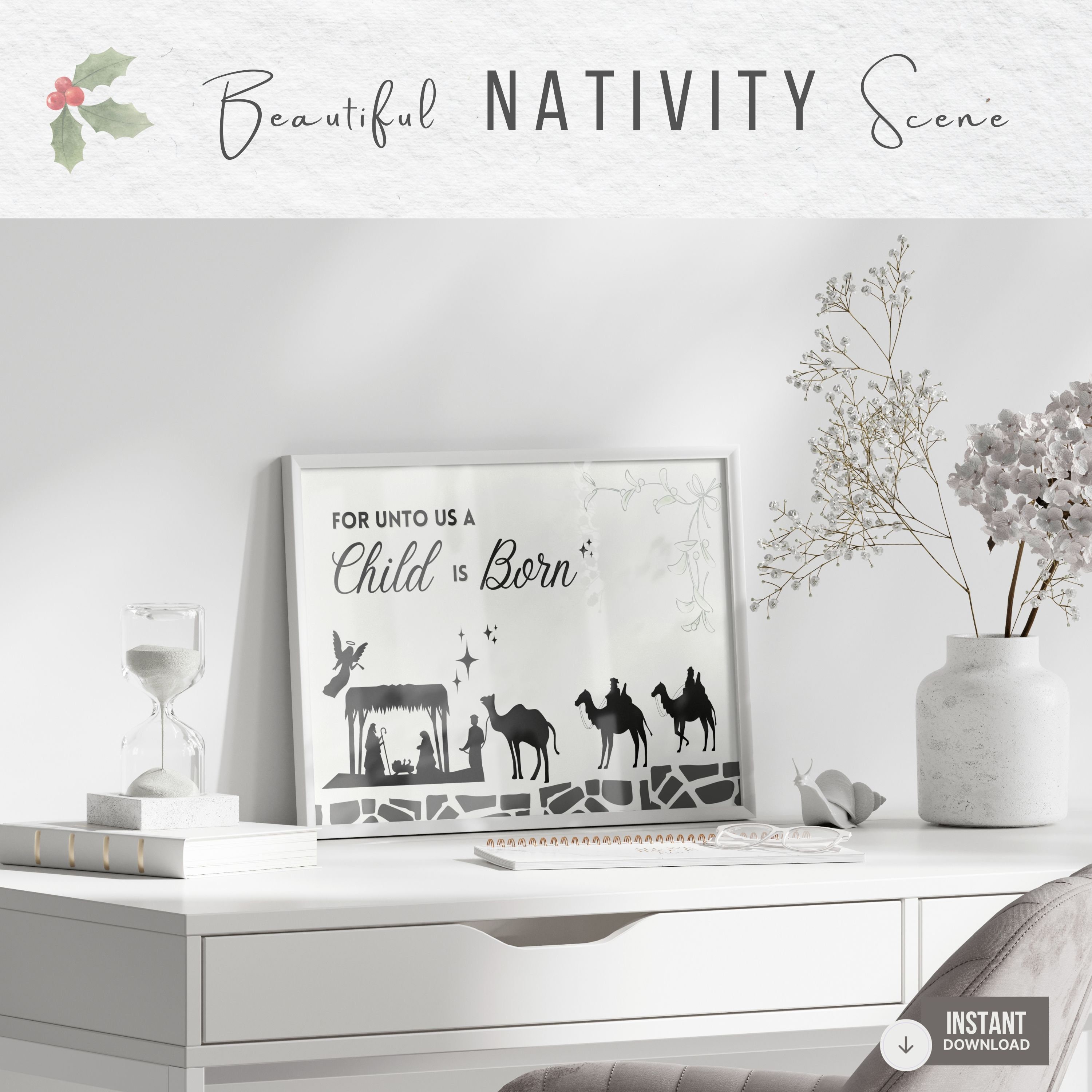 Nativity Wall Art, Nativity Print, Nativity Silhouette, 3 Wise Men