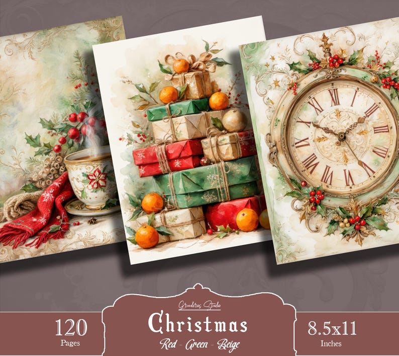Christmas Junk Journal Kit | Vintage Style Pages, Ephemera Scrapbook ...