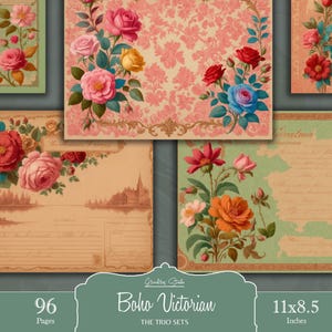 Pacchetto di carta digitale floreale vittoriana: scrapbooking rosa beige (download immediato)