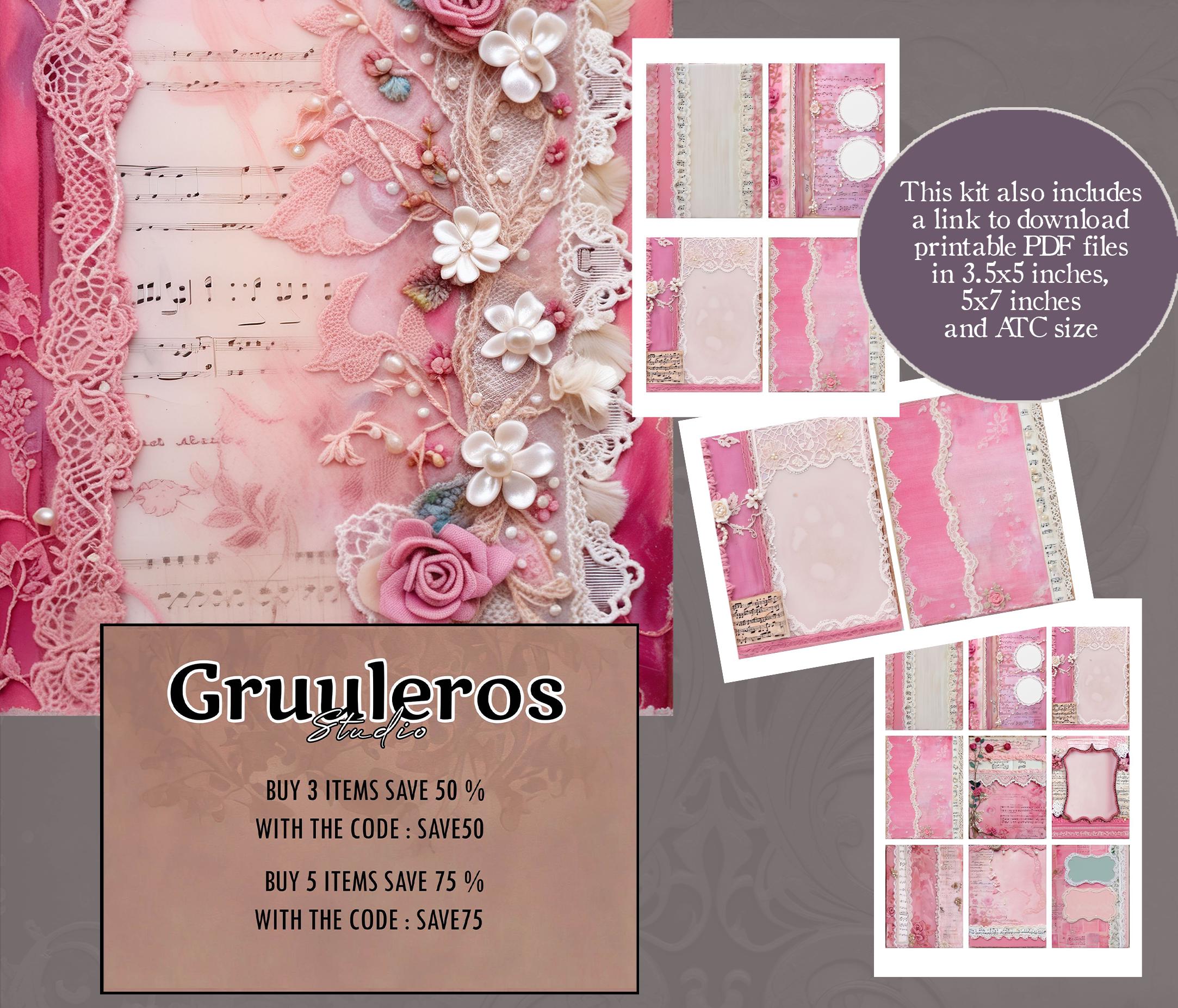 Pink Lace Junk Journal Printable Papers, Scrapbooking & Fussy-cut Pages ...