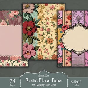 Rustikales Floral, Junk Journal druckbares Papier, Shabby Chic Patchwork, Floral Digital Papier, druckbares Vintage Scrapbook, Blumencollage