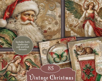 Vintage Christmas Junk Journal Kit: Printable Ephemera & Collage Sheets (Digital Download)