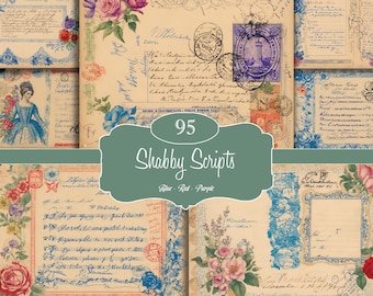 Vintage Handwritten Style Ephemera, Floral Script, Aged Postcard, Junk Journal Kit, Printable Junk Journaling Pages, Shabby Chic Ephemera