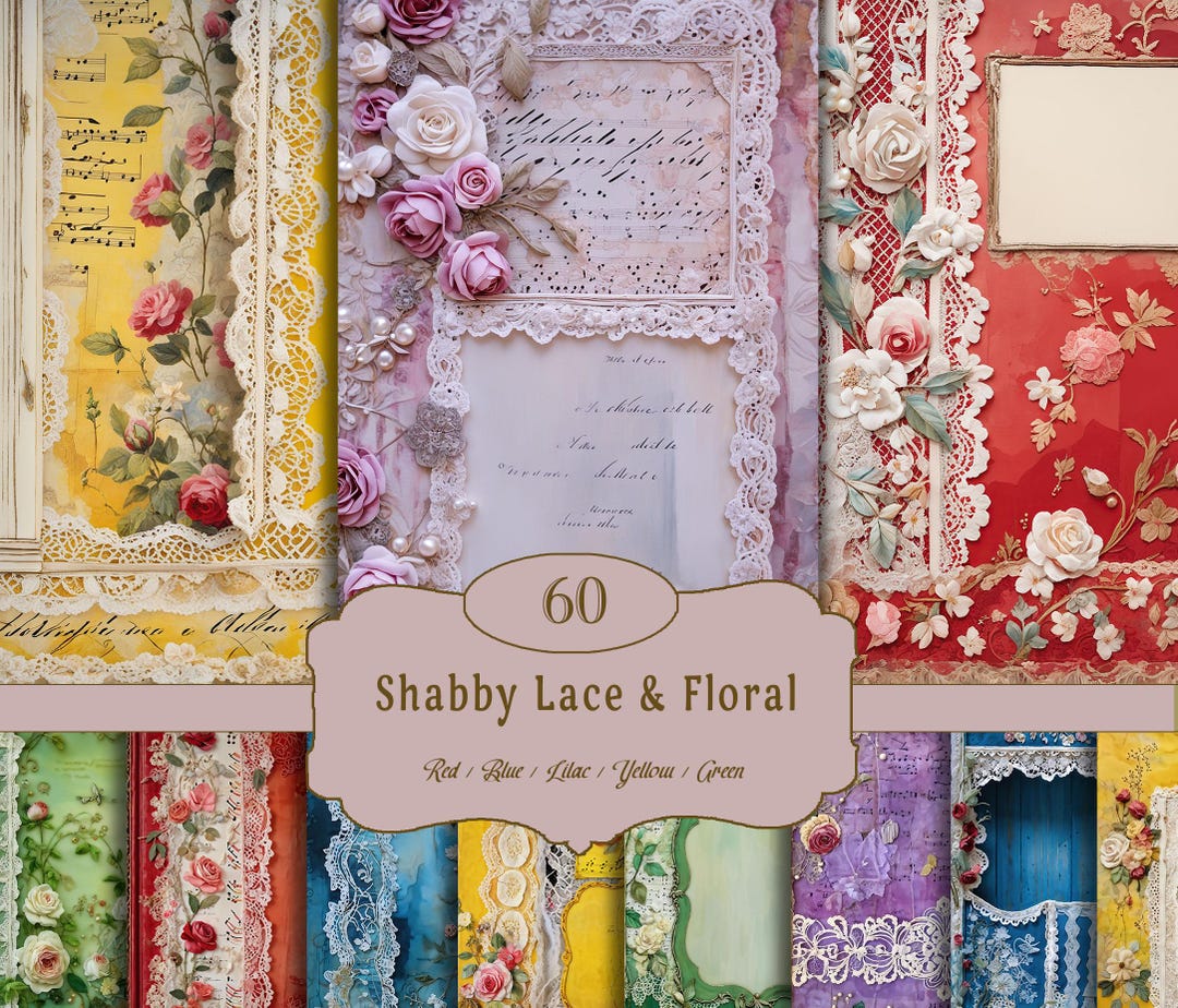 Shabby Chic Junk Journal Lace Ephemera Collage Sheets Printable Flower ...