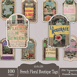 French junk Journal floral Tags, Printable vintage labels, ephemera, Scrapbooking supplies, paper crafts, digital collage, download