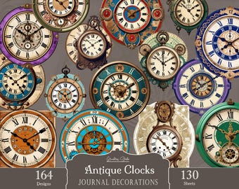Antique Clock, A4 printable, vintage clock, face clock, Journal Kit, diy paper, crafting, digital download, collage, Victorian Clocks Labels