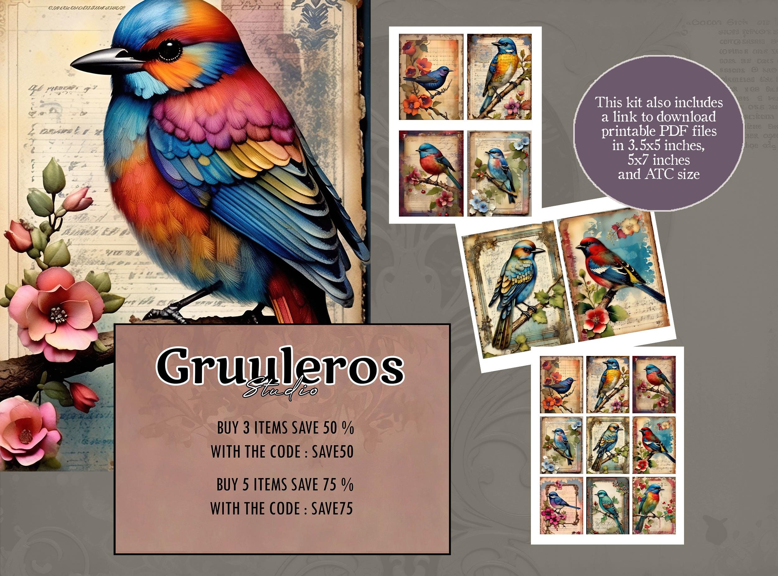 Vintage Bird Junk Journal Pages, Birds Ephemera, Birds Printable Pages ...