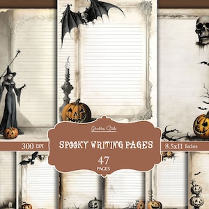 Halloween afdrukbaar briefpapier briefpapier, brief afdrukbare pompoenen, briefpapier, notitiepapier, griezelige Halloween-junkdagboekkit, Halloween-ephemera