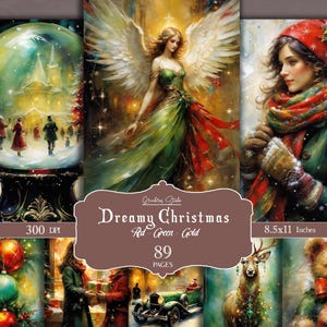 Vintage kerstafvaldagboek, afdrukbare pagina's, plakboek, dromerige wintertaferelen, kerstmis, decemberdagboek, instant download