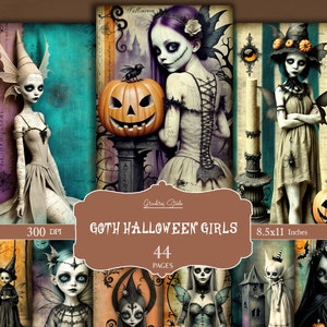 Gothic Girls, Halloween dark and gothic, digital collection: Printable Journaling, Gothic and Horror themed, jack o lantern, Spooky, ATC