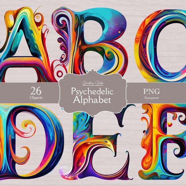 Psychedelic Alphabet, Initials PNG, Psychedelic Art, Psychedelic Decor, Psychedelic Design, Sublimation PNG, transparent