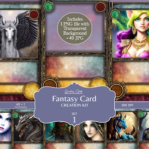 40 + 1 plantillas de juegos de cartas de fantasía, png, recursos de juegos de mesa, herramientas de juegos de cartas TCG, descarga digital, uso comercial