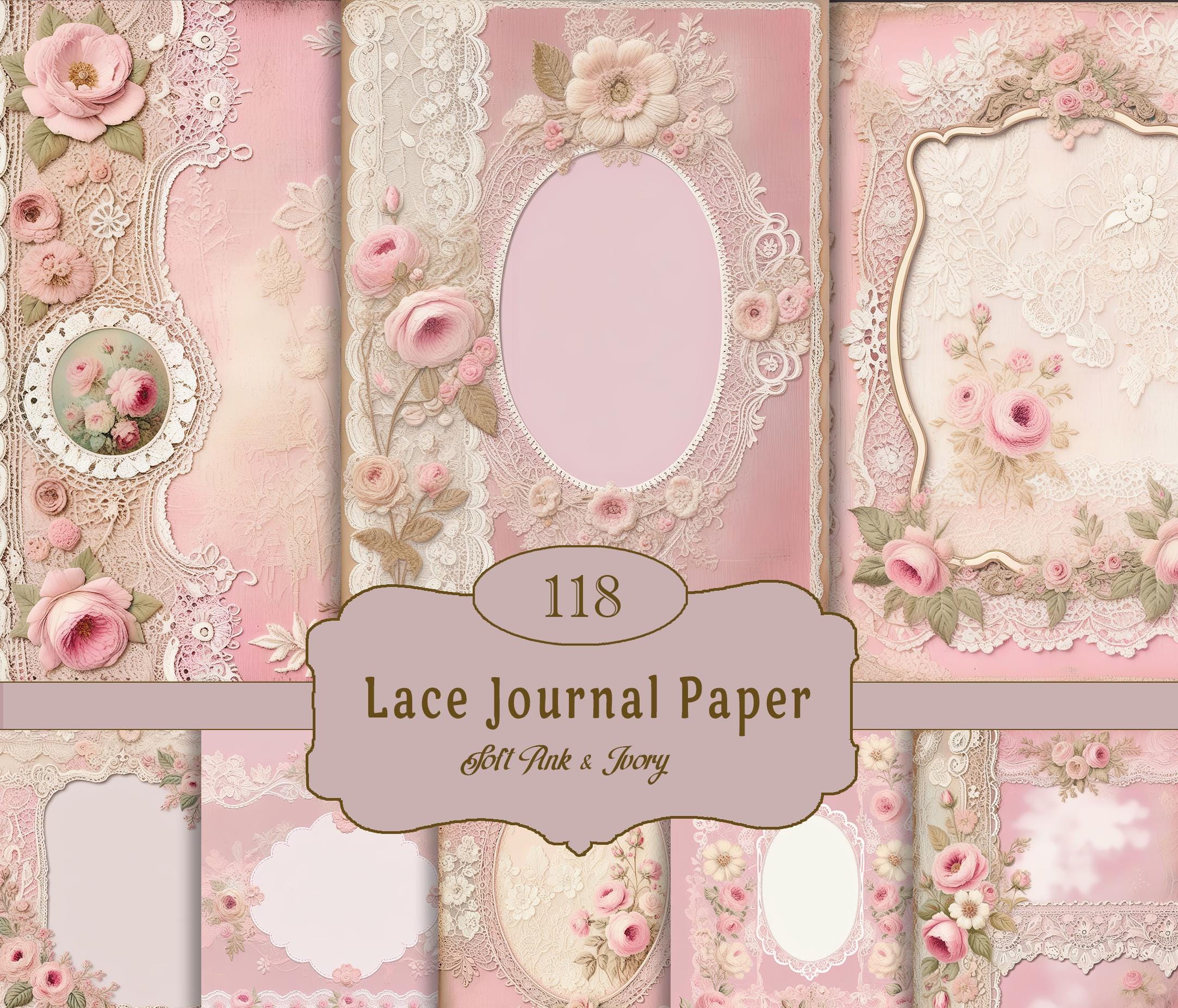 Vintage Pink Lace Junk Journal Pages, Printable Antique Lace Paper ...