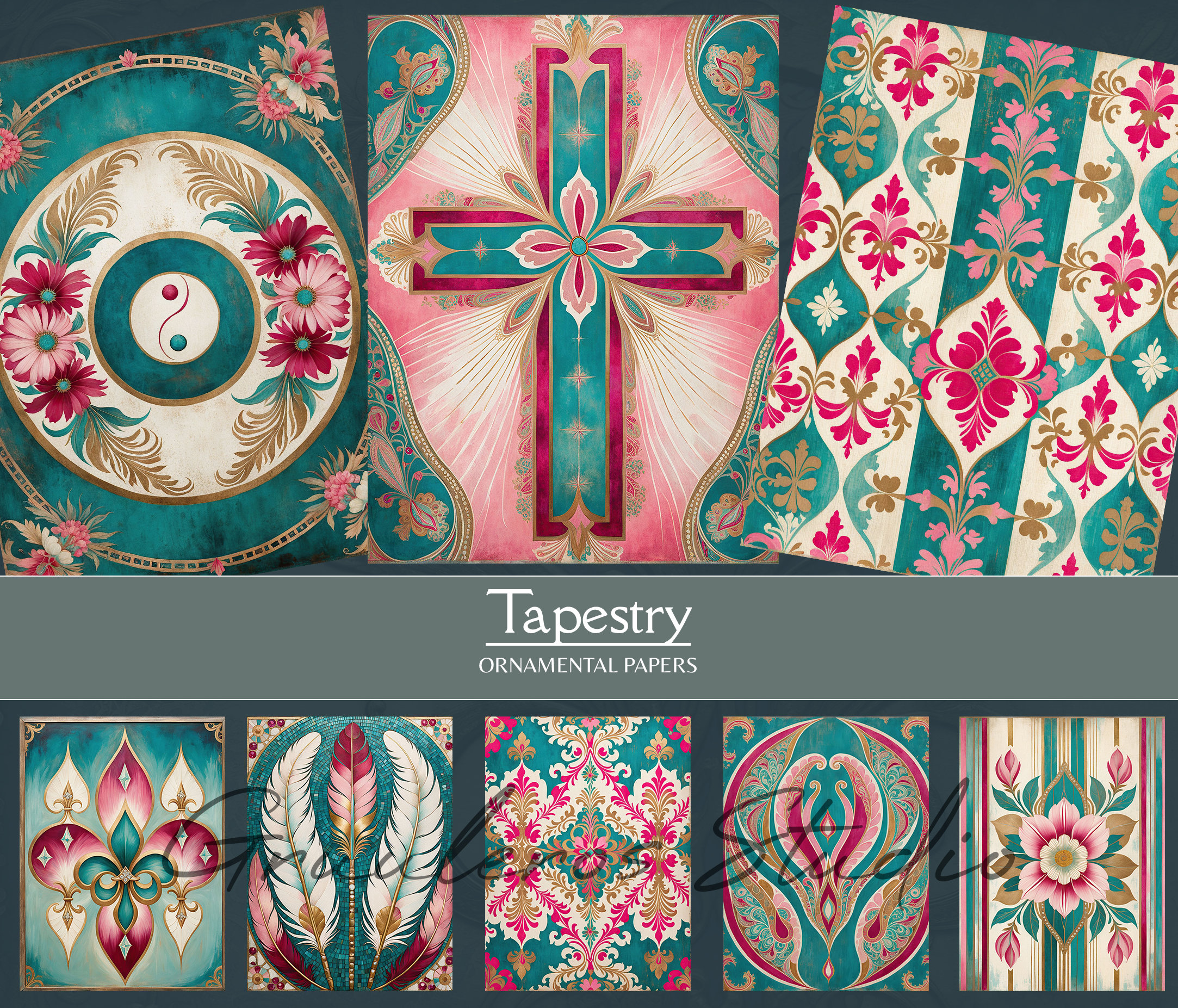 Printable Green Paper Ornamental Texture Theme Journal Embellishment