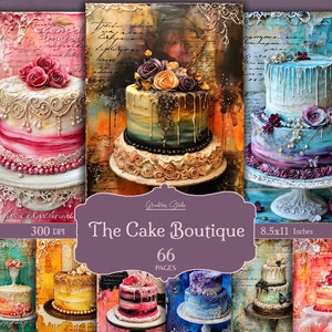 Dziennik śmieci Shabby Cakes, wydrukowane ciasta wiktoriańskie, tort weselny, tort urodzinowy, pamiątki z tortów, scrapbooking, dziennik śmieci deserów