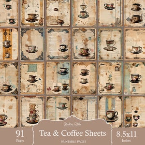 Vintage Coffee Junk Journal Page Bundle, Tea Journal, Drink Printable ...