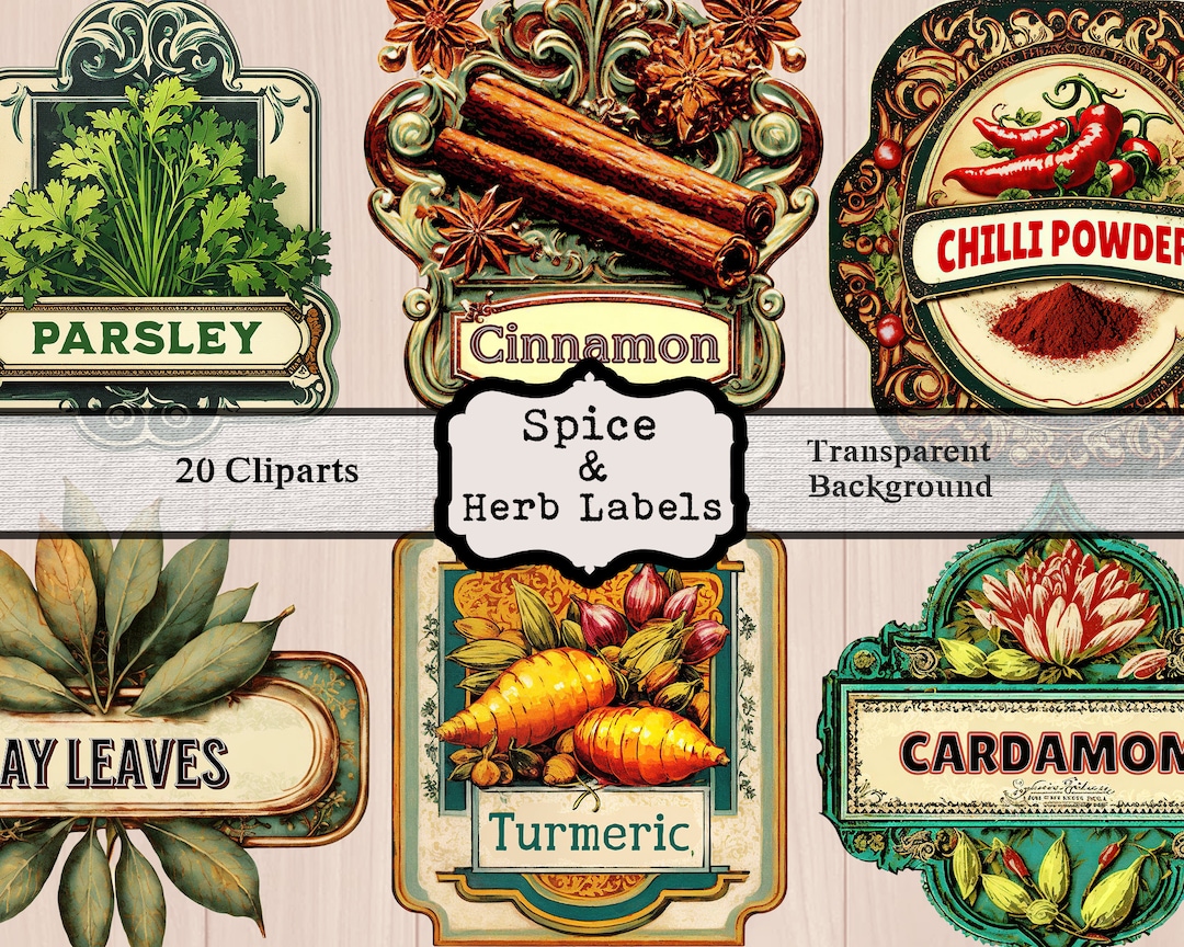 Printable Spice Labels, Herb Labels, Seasoning Labels, Vintage Tags for