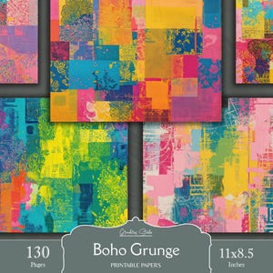 Boho Junk Journal Kit, Distressed Abstract Printable Ephemera, Grunge Background Papers, Hippie Digital Scrapbook Pages, Collage Sheets