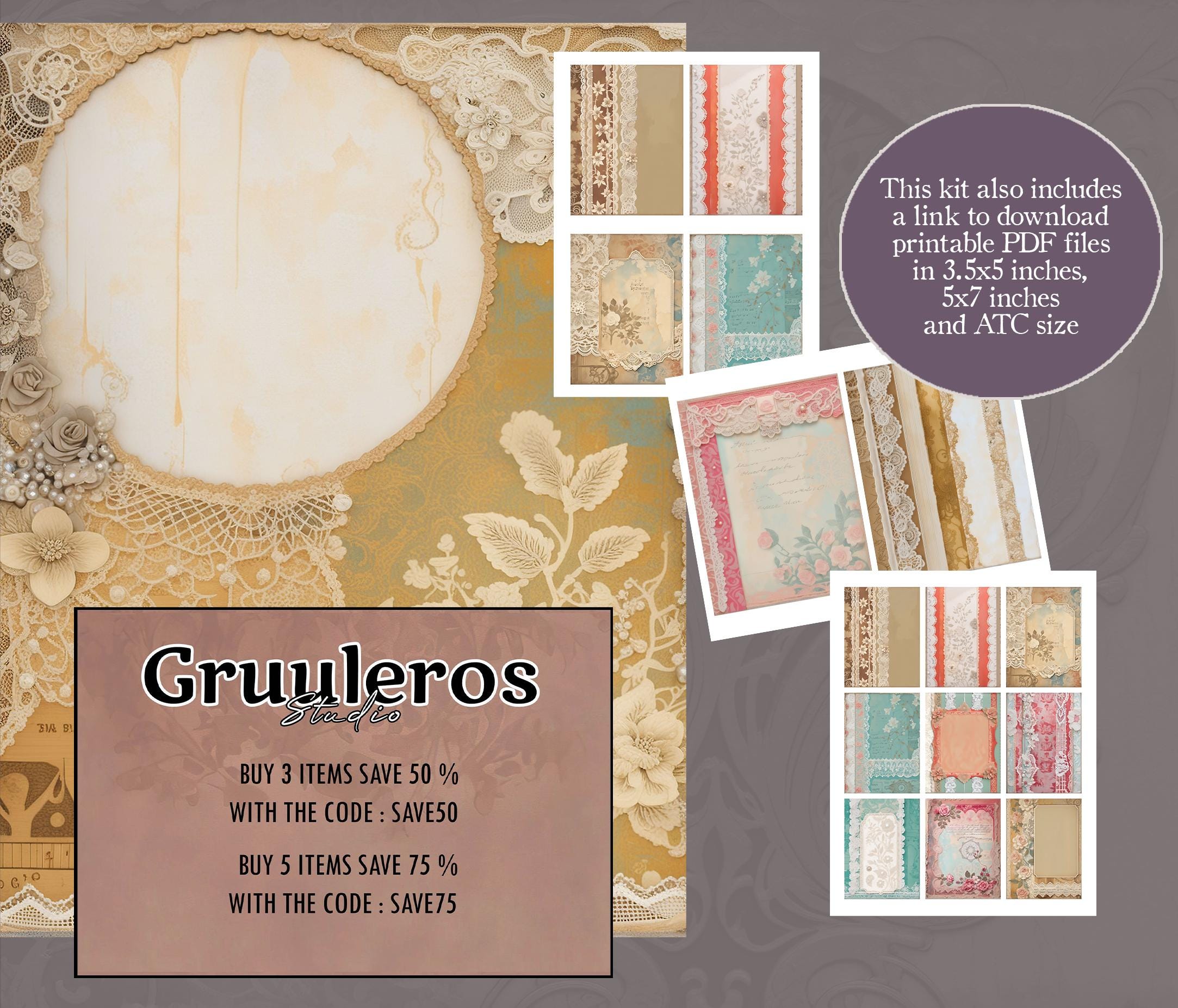 Vintage Lace Junk Journal, Printable Antique Pages, Digital Journal ...
