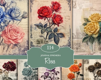 Shabby Chic Rose Junk Journal Kit, Floral Pastel Pages, Printable Ephemera, Rose Papers  (Digital Download)