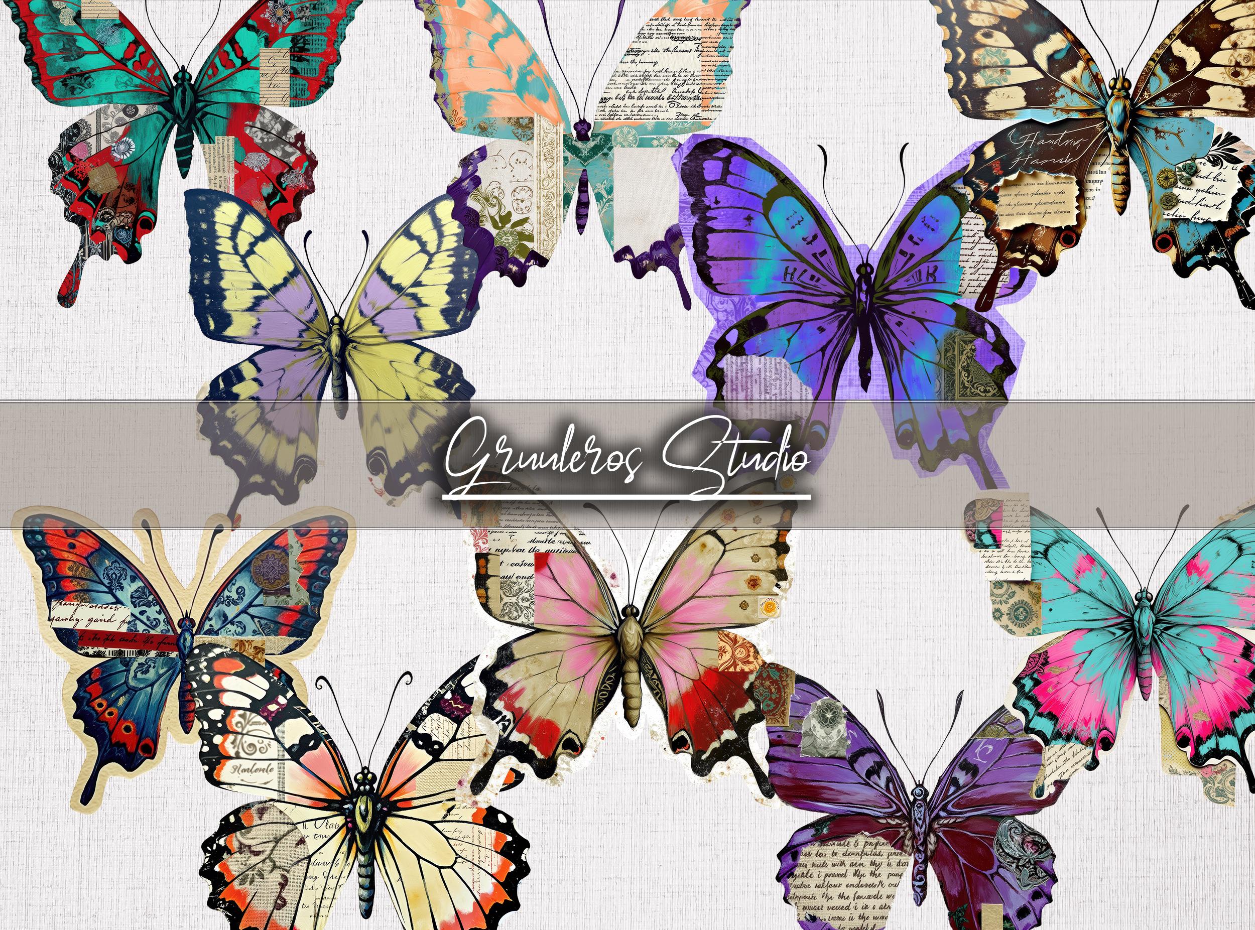 Mixed Media Butterflies PNG & Sheets Bundle, Butterfly Scrapbook ...