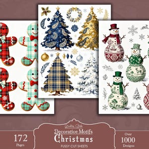 Christmas Fussy Cuts | Vintage Holiday Motifs, Plaid, Paisley, Batik Elements, Junk Journal Ephemera, Printable Craft Kit (Digital Download)