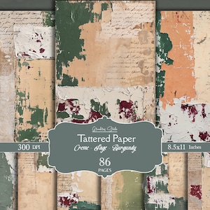 Tattered paper, Junk Journal Kit, Decorative Digital Paper, Vintage Ephemera, Distressed Grunge, Printables for Journals and Scrapbooking