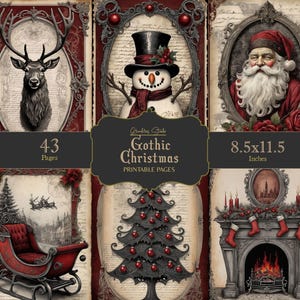 Stampabile di Natale gotico, fogli di collage gotici Junk Journal, carte digitali, pagine di diario stampabili, download digitale, creazione di biglietti