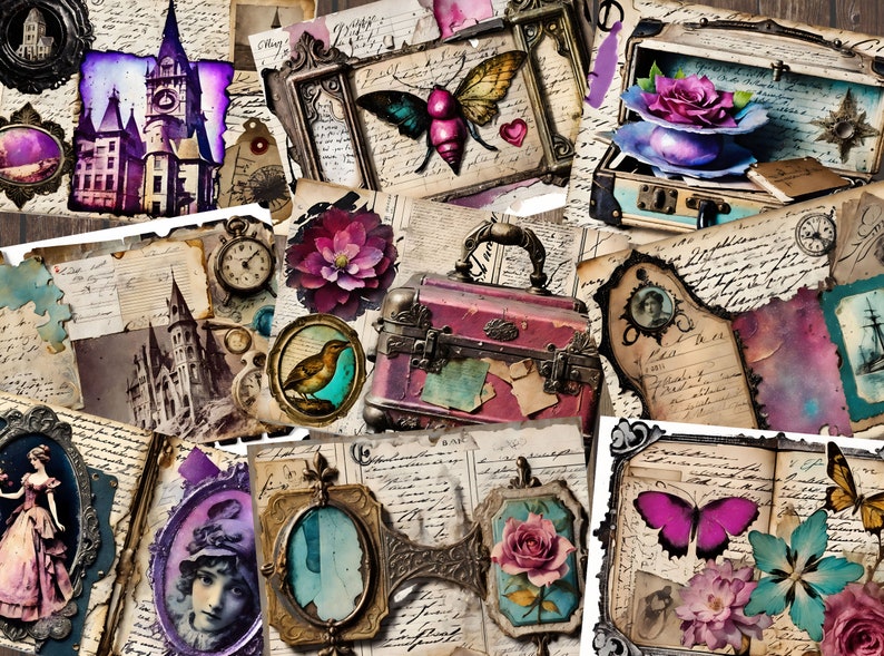 Vintage Antique Junk Journal Kit, Victorian Collage Printables, Digital ...