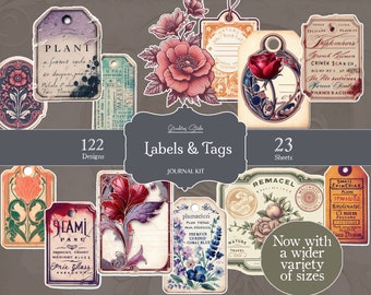 Vintage Labels Tags Digital Junk Journal Kit, Printables, Art Journal Ephemera, Scrapbooking, Digital Download, Mixed Media, Embellishments