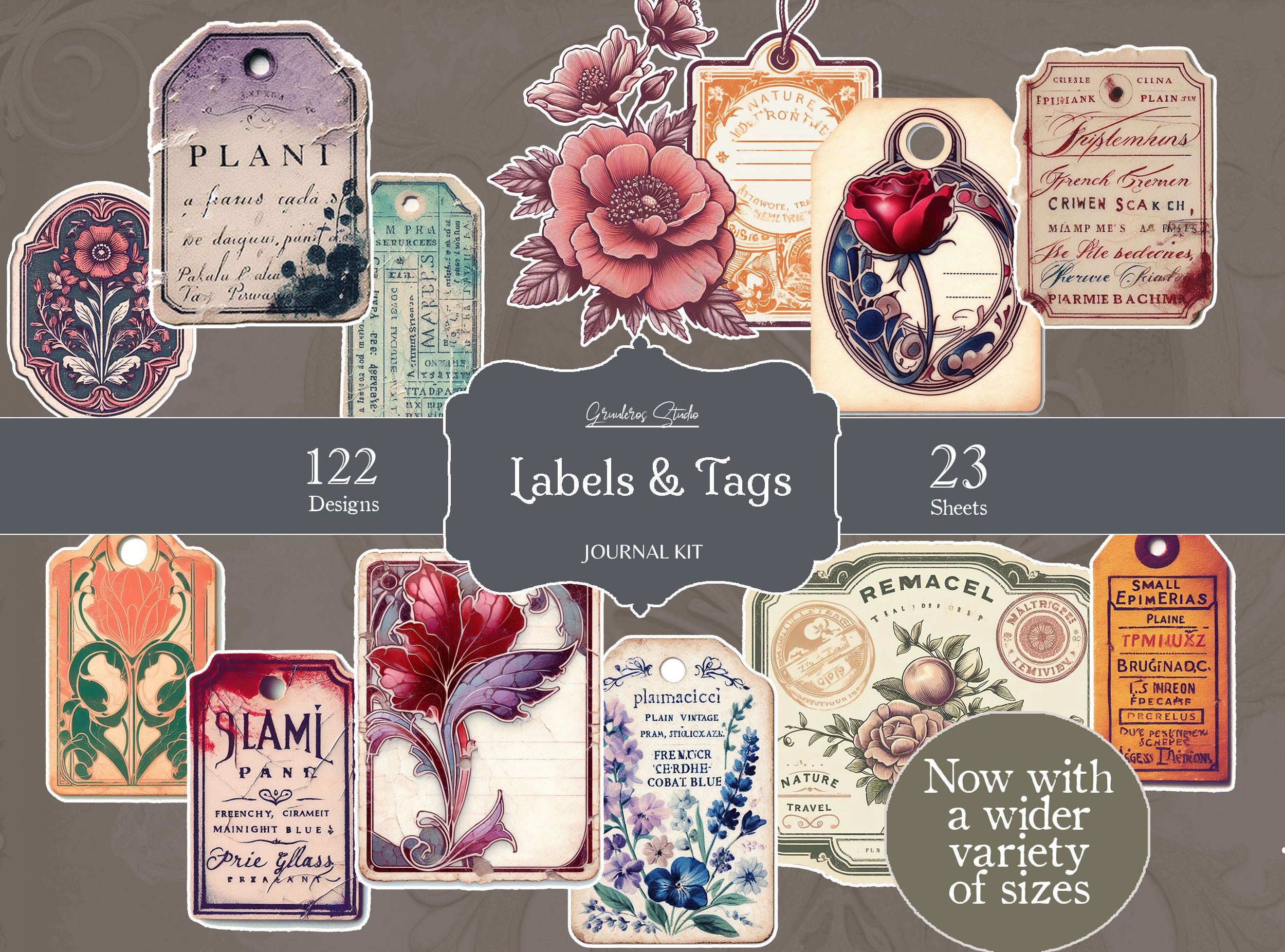Vintage Labels Tags Digital Junk Journal Kit, Printables, Art Journal ...