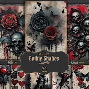Donkerrood en zwart, Gothic Journal Papers, Junk Journal, Instant Download, Digitaal Scrapbook, Spookachtig papier, Collagebladen, Gothic Ephemera, Instant Download