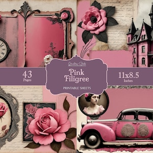 Junk Journal Pink Viktorianisch, Sofortiger digitaler Download, Mixed-Media, Schloss, Rosa, Printable, Shabby Chic, Scrapbooking Papier, kommerzielle Nutzung