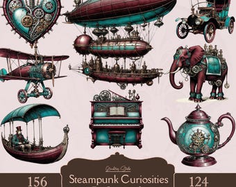 Steampunk Elements Clipart PNG Bundle: Digital Ephemera (Commercial Use)