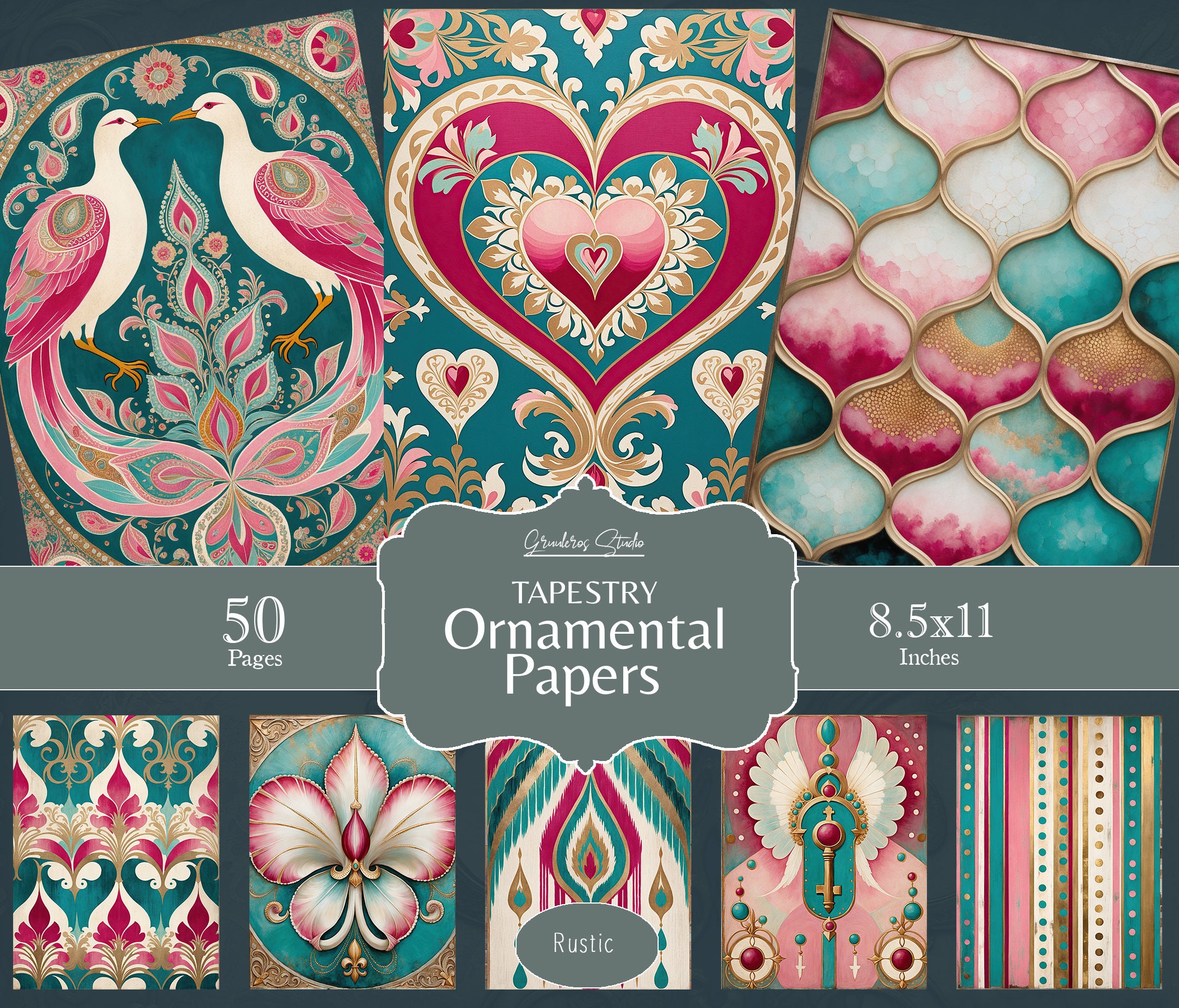 Printable Green Paper Ornamental Texture Theme Journal Embellishment