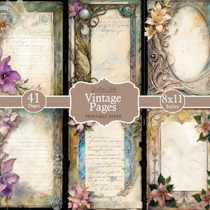 Journal Seiten, Jugendstil, Papier in neutralen Tönen für Postkarten, Collage, Scrapbooking