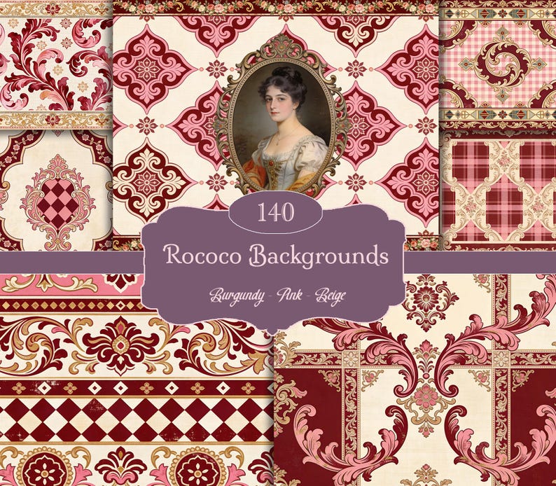 Rococo Printable Backgrounds, Victorian Digital Paper, Vintage Ornate ...