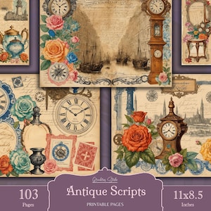 Kit di diario vittoriano stampabile, carte antiche, stile scritto a mano, effimeri e manoscritti, diari di scarto, scrapbooking, download immediato