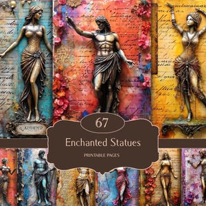 Statues Junk Journal, Fantasy Statues Printable, Enchanted Statues, Scrapbook Page, Ancient Journal Page, Mythical, Digital Download