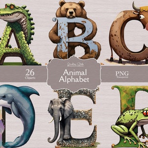 Schattige dieren alfabet ClipArt bundel transparante PNG, bundel ClipArt, afdrukbare dierenkunst, kinderkamer clipart, gratis commercieel gebruik