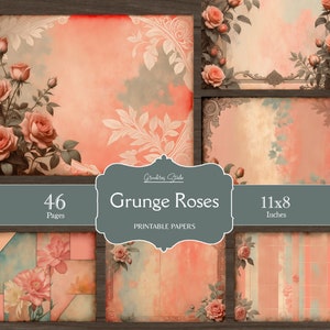 Páginas imprimibles de diario de rosas, diario basura de rosas sucias, papel rosa, descarga digital, kit de diario, suministros para diario basura, papel viejo