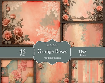 Printable Rose Journal Pages, Grungy Roses Junk Journal, Rose Paper, Digital Download, Journal Kit, Junk Journal Supplies, Old Paper