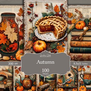 Kit diario autunnale Junk, pagine di diario autunnale Junk, scena autunnale stampabile, carta stampabile ricamata, foglio di collage digitale, autunno accogliente
