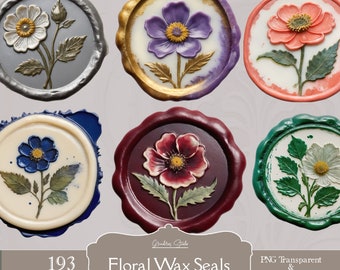 Floral Wax Seals, Printable Junk Journal Embellishments, Flower Collage Sheet, Elegant, Botanical Designs, Faux Wax Seals, Digital Scrapbook