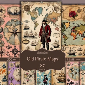 Alte Piraten Karte, Junk Journal, Nautische Scrapbook Seiten, Alte Landkarte Hintergründe, Alte Piraten Schiff, Antique Junk Journal Zubehör, printable Art