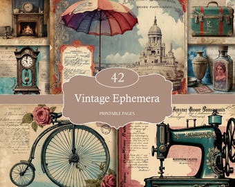 Vintage Ephemera Junk Journal Kit, Collage Printables, Nähmaschine Ephemera, Postkartenpaket, viktorianisches Printable, antike Papiere, Digital